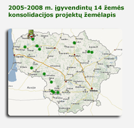 2005-2008 m. parengtų žemės konsolidacijos projektų žemėlapis