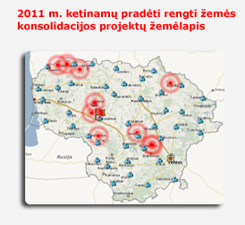 2011 m. inicijuojamų žemės konsolidacijos projektų žemėlapis
